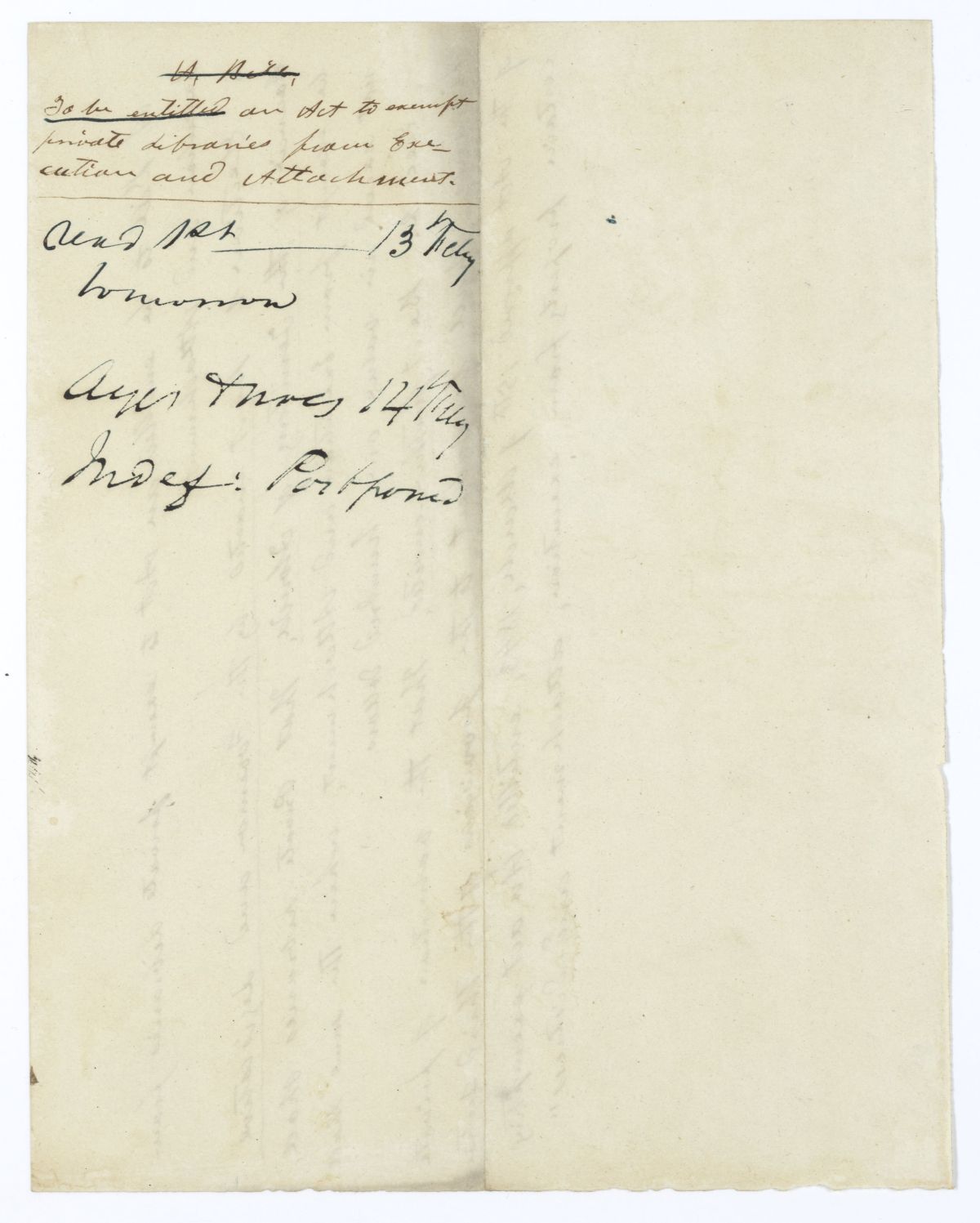 Draft of an Act to Exempt Private Libraries from Execution and Attachment, 1844