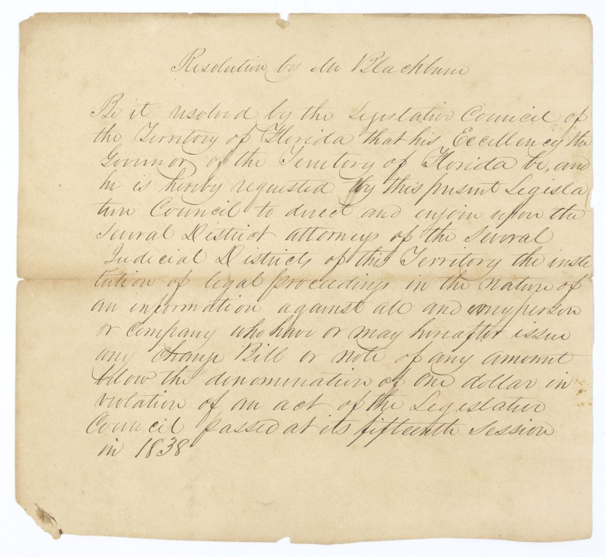 Resolution Calling for Legal Proceedings Against Individuals Issuing Certain Notes, 1840