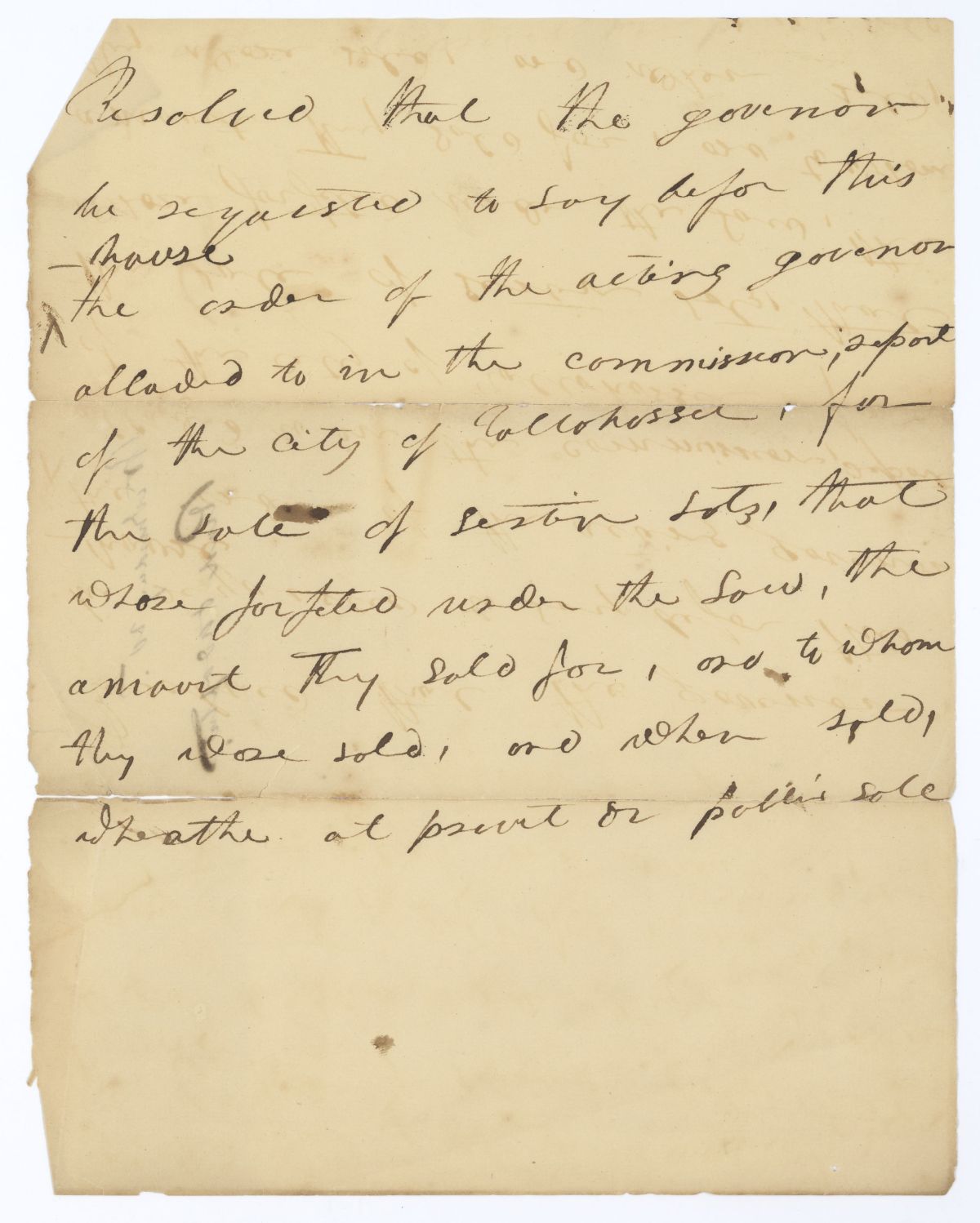 Draft Resolution Requesting that the Governor Clarify an Order of the Acting Governor, circa 1834