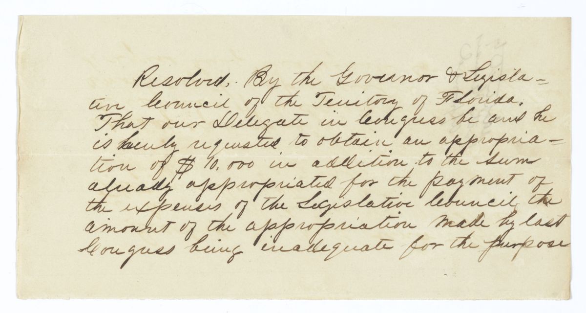 Resolution Directing the Florida Delegate in Congress to Procure an Appropriation for the Expenses of the Territorial Legislative Council, 1845