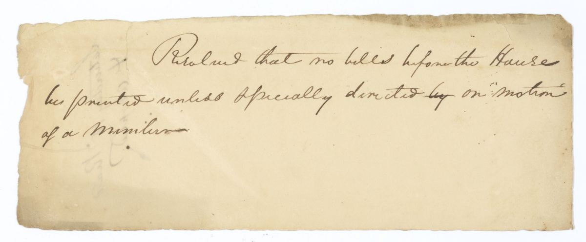 Resolution Requiring the Motion of a Member of the Territorial Legislative Council Before Bills Are Printed, circa 1835