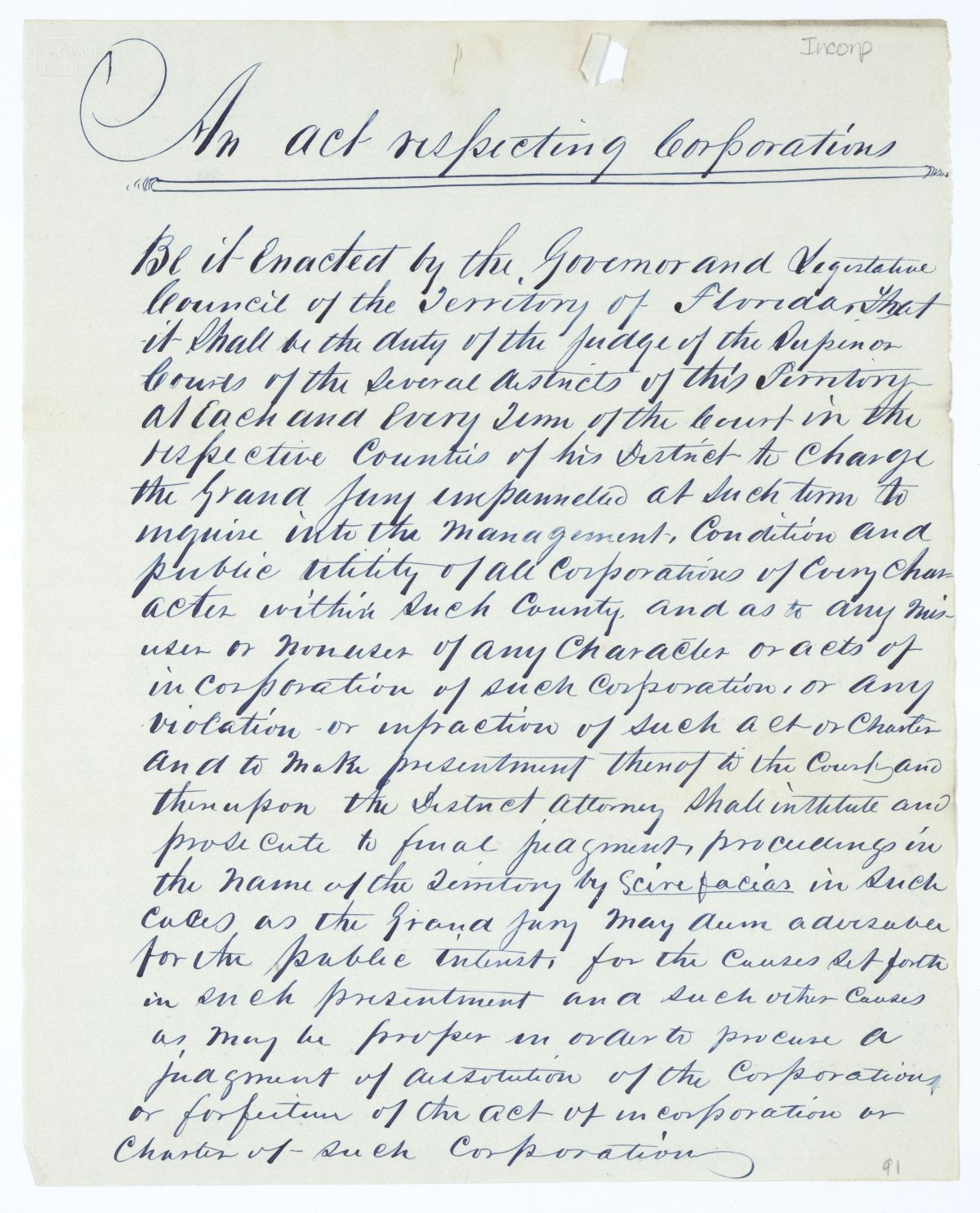 Two Drafts of an Act Respecting Corporations, 1844