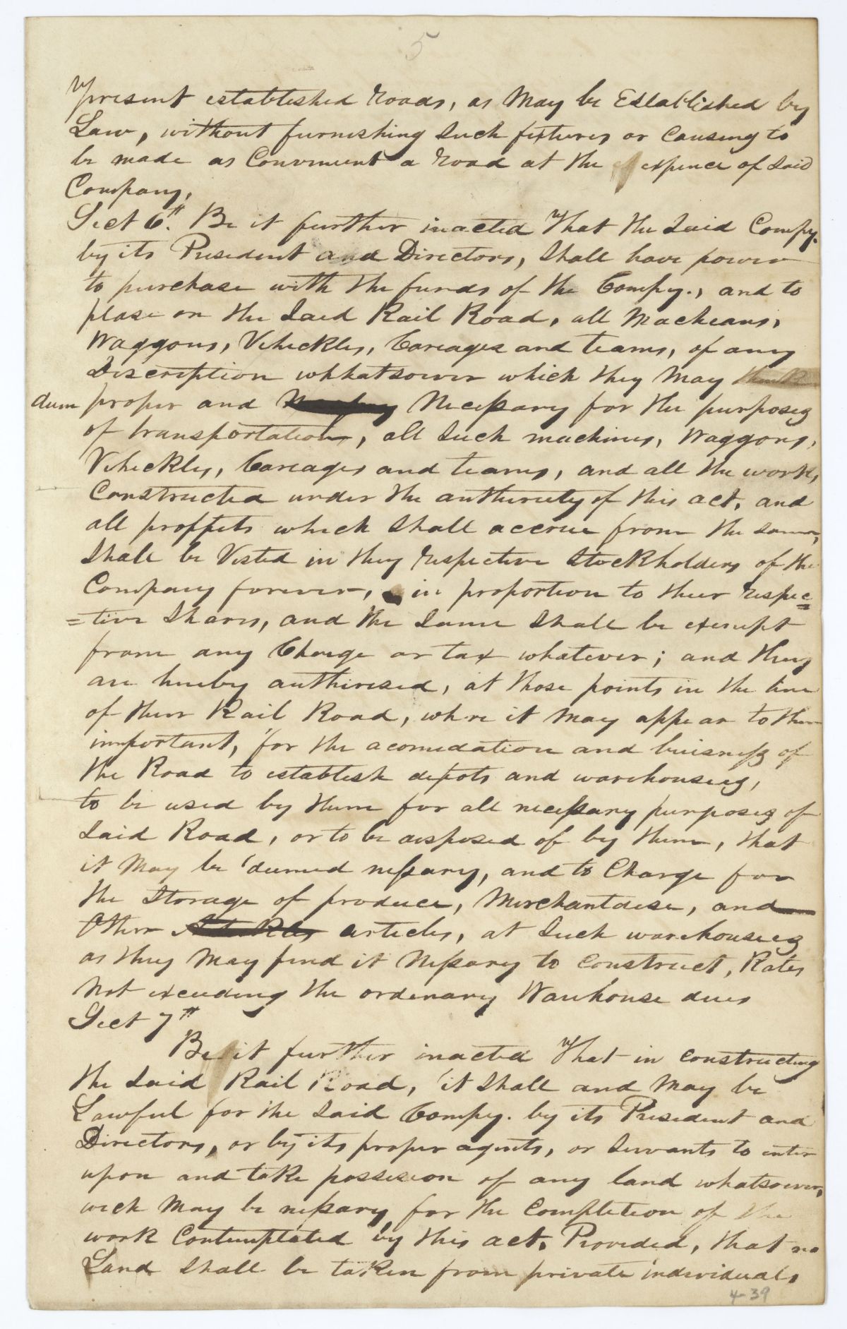 Fragment of a Draft of an Act to Incorporate the Saint Marks, Tallahassee and Monticello Railroad Company, 1840