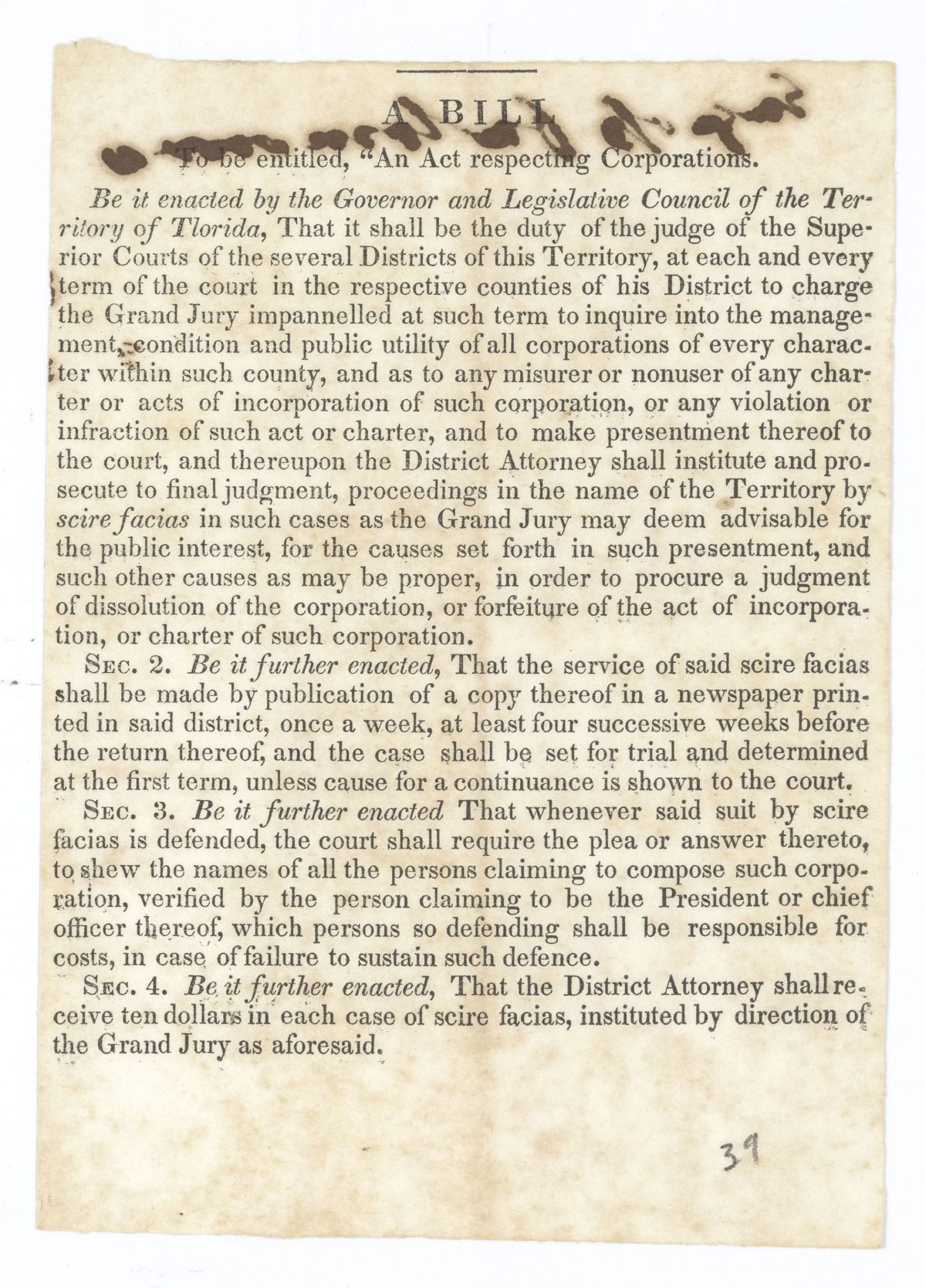 Draft of an Act Respecting Corporations, 1844