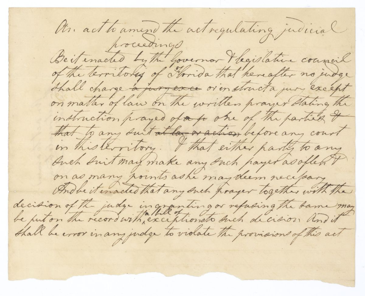 Draft of an Act to Amend the Act Regulating Judicial Proceedings, circa 1843