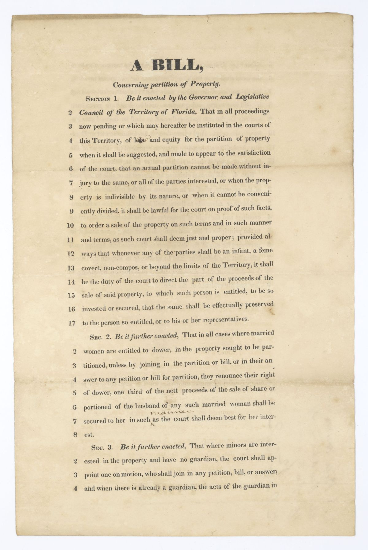 Draft of an Act Concerning Partition of Property, 1840