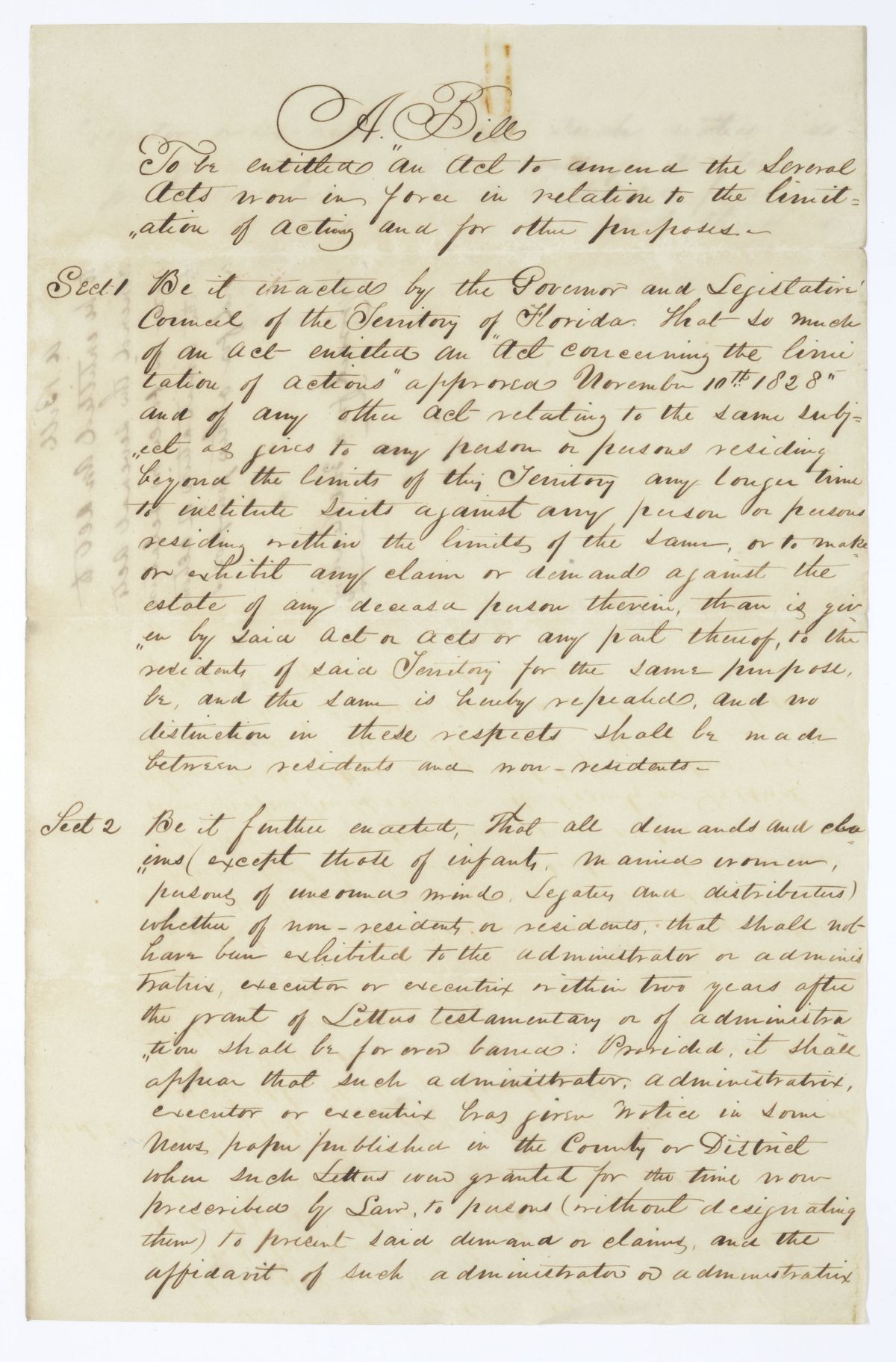 Draft of an Act to Amend the Several Acts Now in Force in Relation to the Limitation of Actions and for Other Purposes, 1845