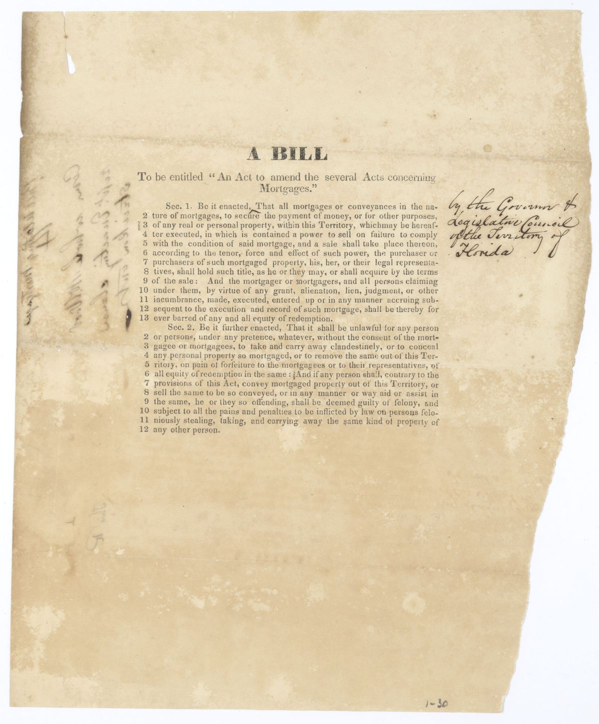 Draft of an Act to Amend the Several Acts Concerning Mortgages, 1836