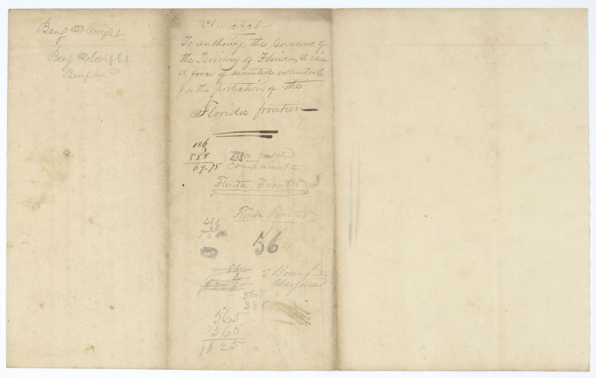 Two Drafts of an Act to Authorize the Governor to Raise a Force of Mounted Volunteers for the Protection of the Florida Frontier, 1839