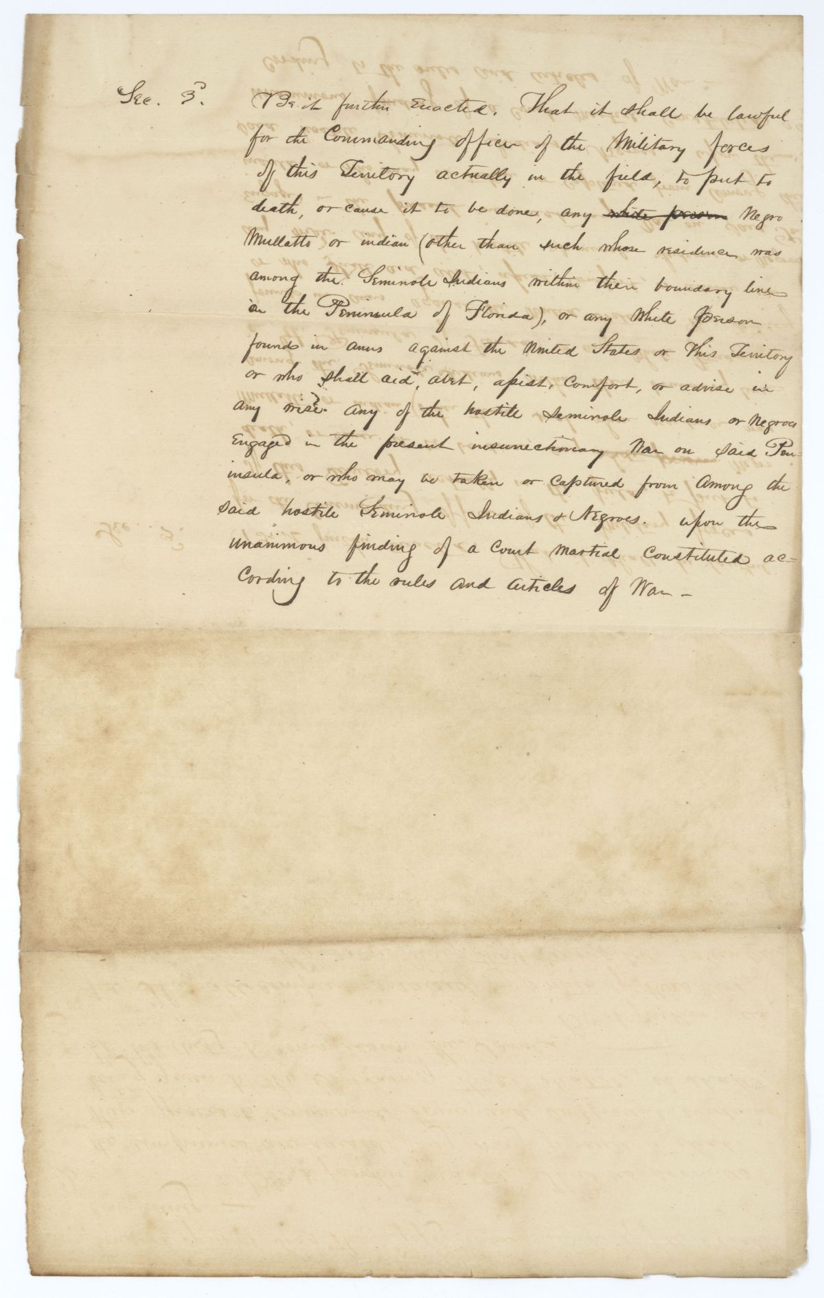 Two Drafts of an Act to Authorize the Governor to Raise a Force of Mounted Volunteers for the Protection of the Florida Frontier, 1839