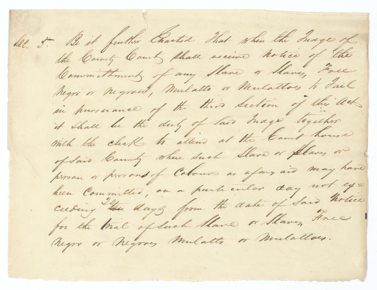 Draft of an Act to Establish a Tribunal for the Trial of Enslaved Persons and Free People of Color Within the Territory, 1836