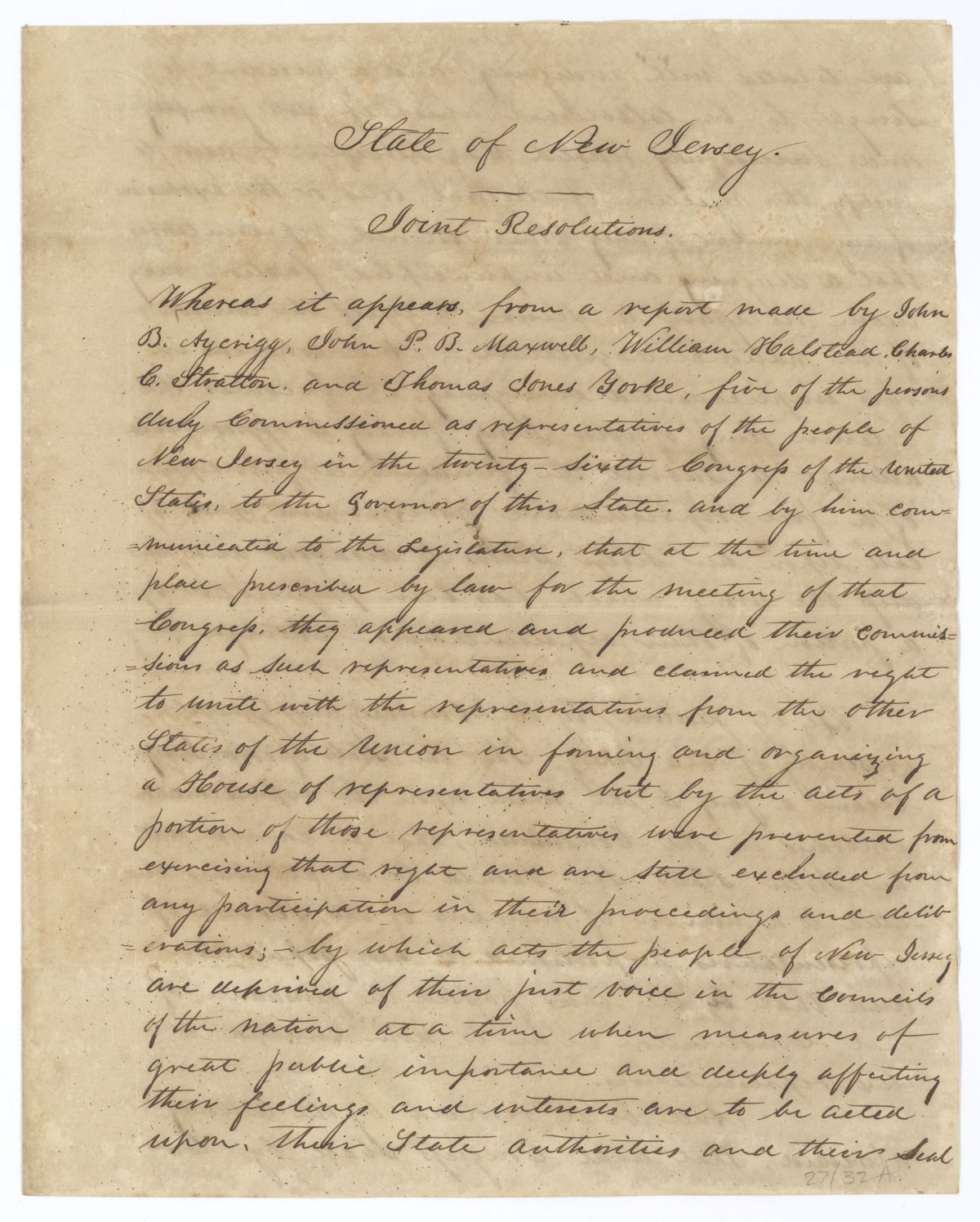 Resolutions from the State of New Jersey, 1840