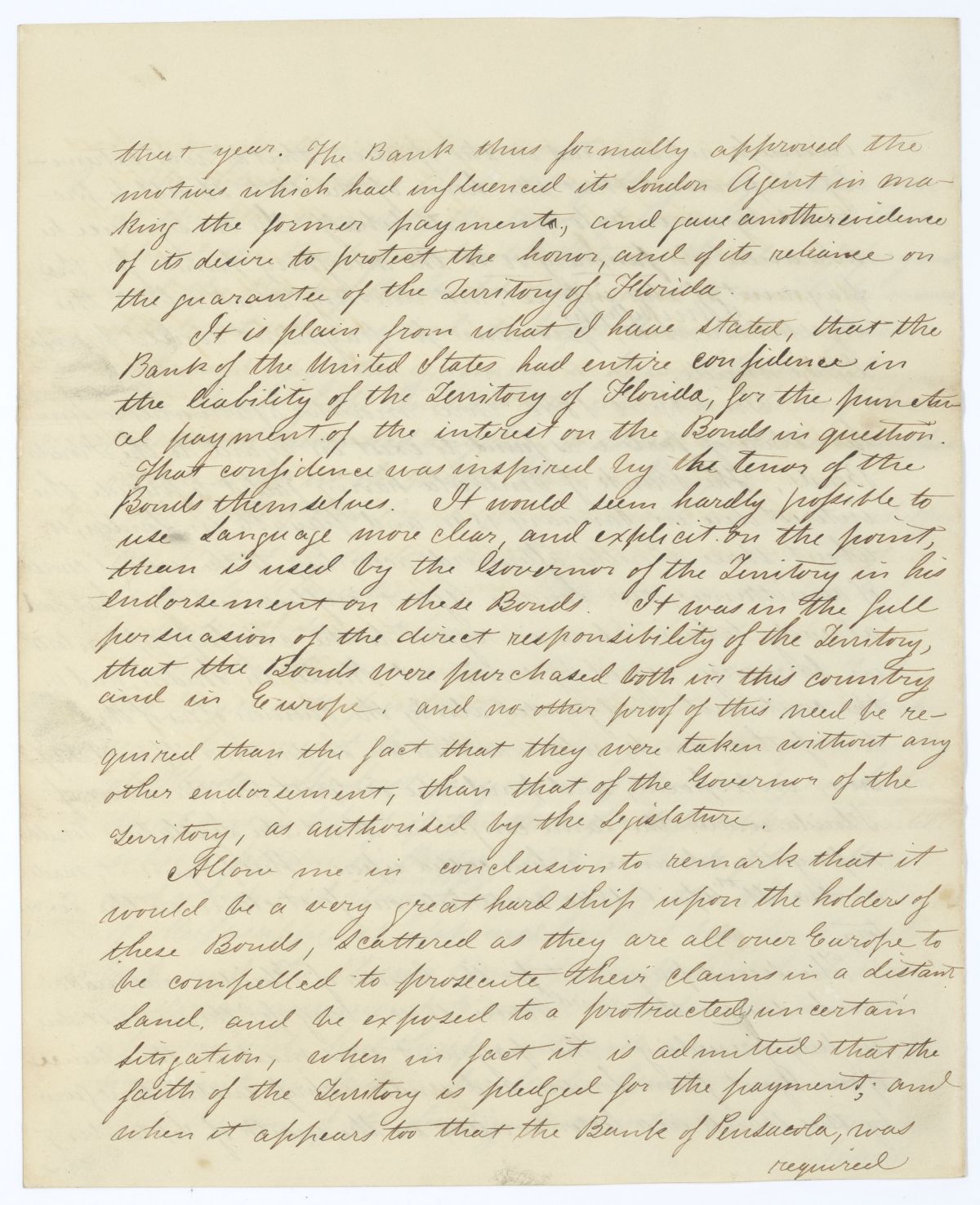 Letter from Governor Richard Keith Call to the Territorial Legislative Council with a Letter from the President of the Bank of the United States, 1842