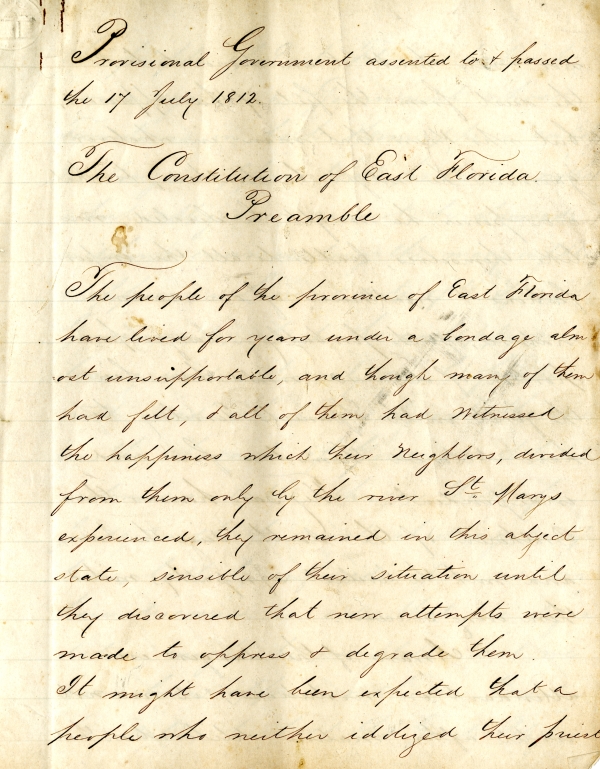 "Patriot Constitution" of the Republic of East Florida, 1812