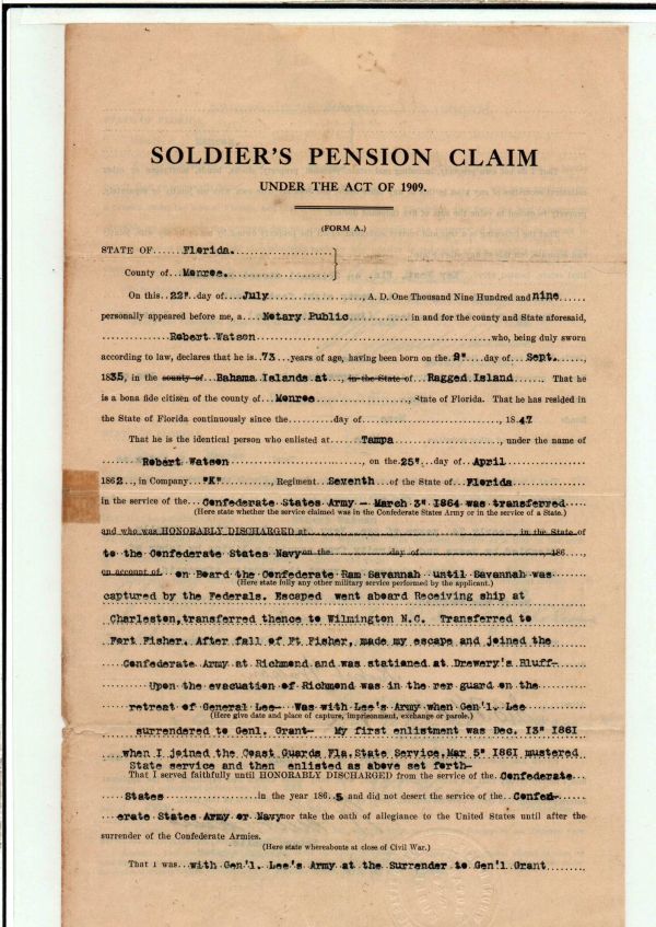 Confederate Pension Application for Robert Watson, 1904