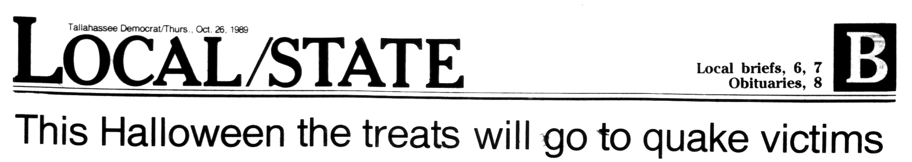 Clipping from the Tallahassee Democrat, October 26, 1989. The State Library of Florida holds microfilm copies of the Tallahassee Democrat, dating back to the early twentieth century. Posted with permission from the editorial staff of the Tallahassee Democrat.