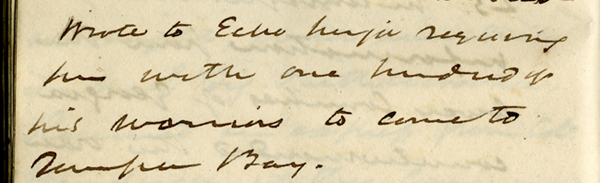 Wrote to Echo Harjo requesting him with one hundred of his warriors to come to Tampa Bay.