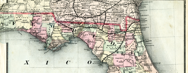 Excerpt from "Watson's New County, Railroad and Distance Map of Florida," 1875