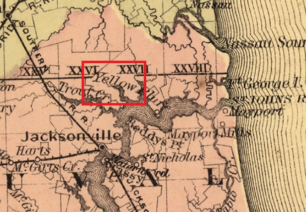 Excerpt of Colton's 1868 map of Florida showing the location of the Broward family homestead. The waterway fronting the property was originally caled Cedar Creek, but the wider downriver portion has more recently been known as the Broward River.