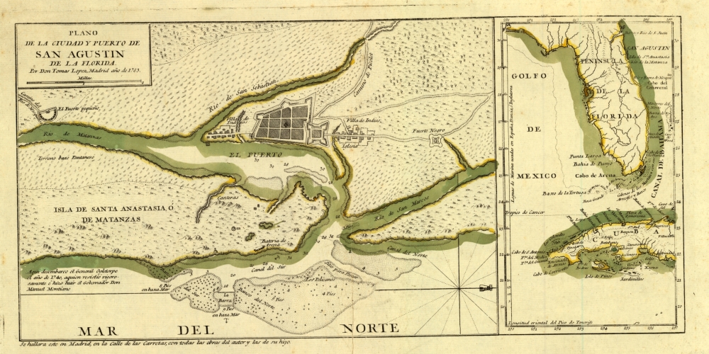 Plano de la Ciudad y Puerto de San Agustin de la Florida," by Tomas Lopez de Vargas Machura, 1783. The location of Fort Mose is noted on this map as "Fuerte Negro.