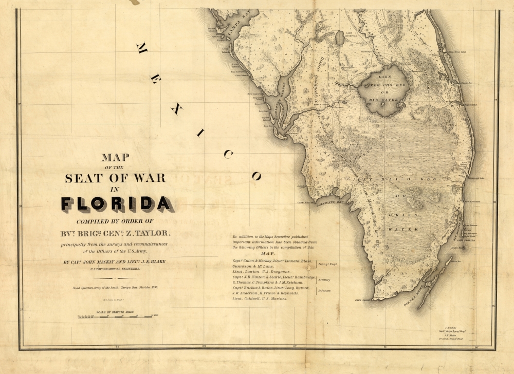 Excerpt from 'A Map of the Seat of War in Florida,' by Captain John Mackay and Lieutenant J. Blake, U.S. Topographical Engineers (1839)