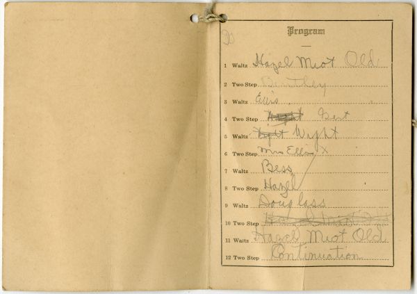 Inside of a dance card from a dance in Tallahassee in 1926. From Box 2, Folder 14, Meginnis Family Papers (Collection N2015-3), State Archives of Florida.