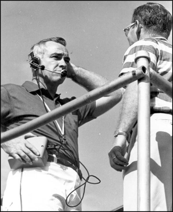 UF football coach Graves testing portable telephone: Gainesville, Florida (1962)