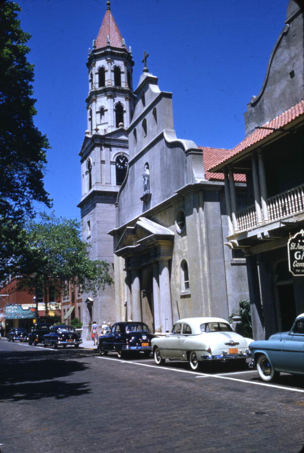 A more modern view of the Cathedral Basilica of St. Augustine, captured by photographer Joseph Steinmetz (1953).