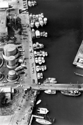 Aerial view of confiscated boats at the old Key West Naval Base.