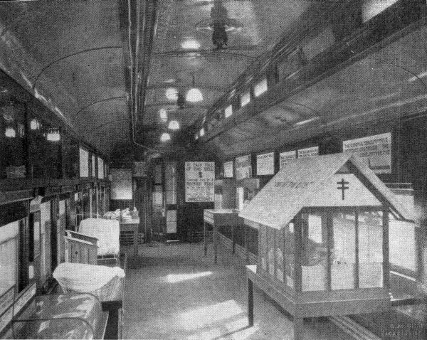 Interior view of the first exhibit car on the health train, 1916. Florida Health Notes, January 1916, page 147, State Library of Florida.