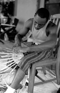 Alphonso Jennings making a white oak basket - Lamont, Florida