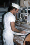 Baker Howard Goren preparing pastry dough for freezing - Miami Beach, Florida