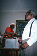 "Blind Willie" James performing street music with "Washboard Bill" Cooke during Heritage Award reception at the 1992 Florida Folk Festival - White Springs, Florida