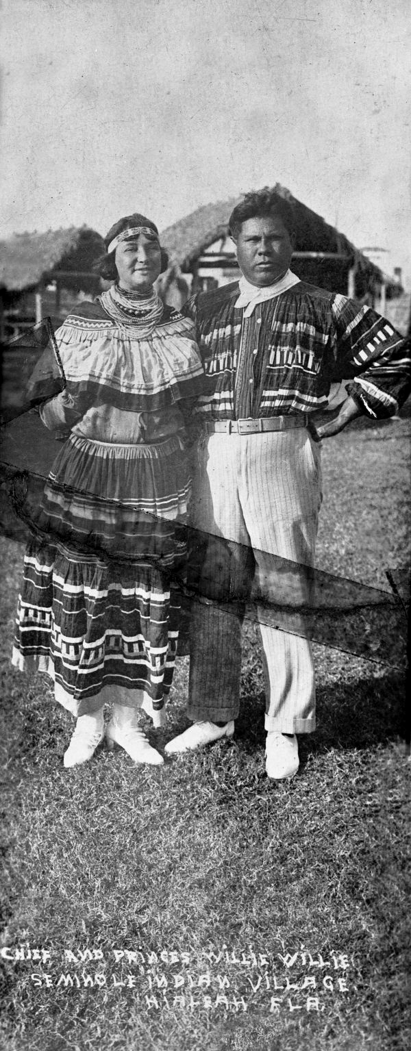 Chief and Princess Willie Willie at a Seminole Indian village: Hialeah, Florida, ca. 1920