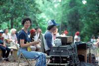 Doris J. Dyen recording performers at the 1983 Florida Folk Festival.