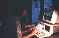 Riki Saltzman at her computer at the main office of Florida Folklife Program in White Springs. April 27, 1988.