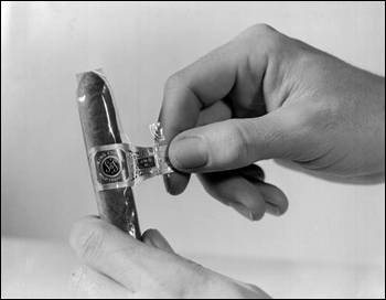 Close-up view of a cigar from the King Edward Cigars company: Jacksonville, Florida (1948)