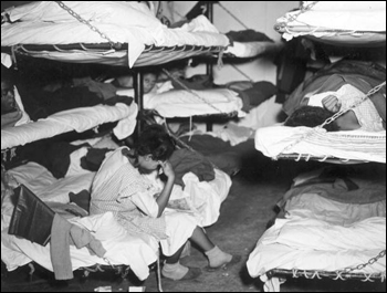 Cramped sleeping quarters of a venereal disease hospital ship: Jacksonville, Florida (1947)