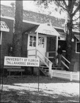 A TBUF student on steps of a building at FSCW: Tallahassee, Florida (1946 or 1947)