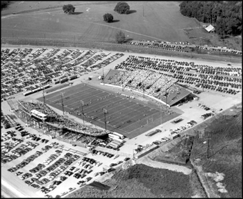 Aerial view of Doak Campbell Stadium during the dedication game: Tallahassee, Florida (1950)