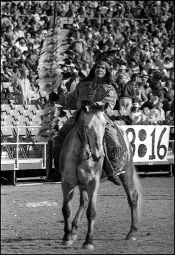 FSU mascot "Chief Osceola" riding "Renegade": Tallahassee, Florida (1983)