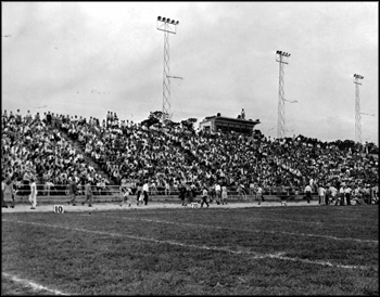 Municipal stadium filled for Stetson University's homecoming game: DeLand, Florida (ca. 1950s)