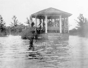 Gazebo under water after hurricane of 1926: Boca Grande, Florida