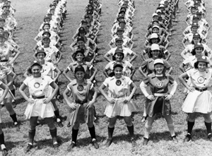 All American Girls Professional Baseball League members performing calisthenics: Opalocka, Florida (1948)