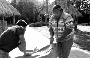 Danny Wilcox (right) and Bobby Henry (left) with dugout canoe: Tampa, Florida (1988)