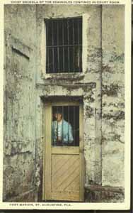 Mock-up of Osceola locked up at Fort Marion (Casillo de San Marcos) (1920s)