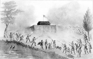 Rendering of a Seminole attack on a U.S. Army blockhouse (c. 1836)