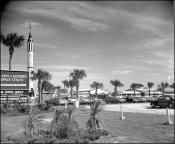 Visitors' center and entrance at Kennedy Space Center: Cape Canaveral Florida (1967)