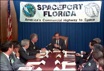 Governor Bob Martinez begins the Florida Spaceport Authority meeting: Tallahassee, Florida (1989)