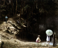 People on a lakeshore